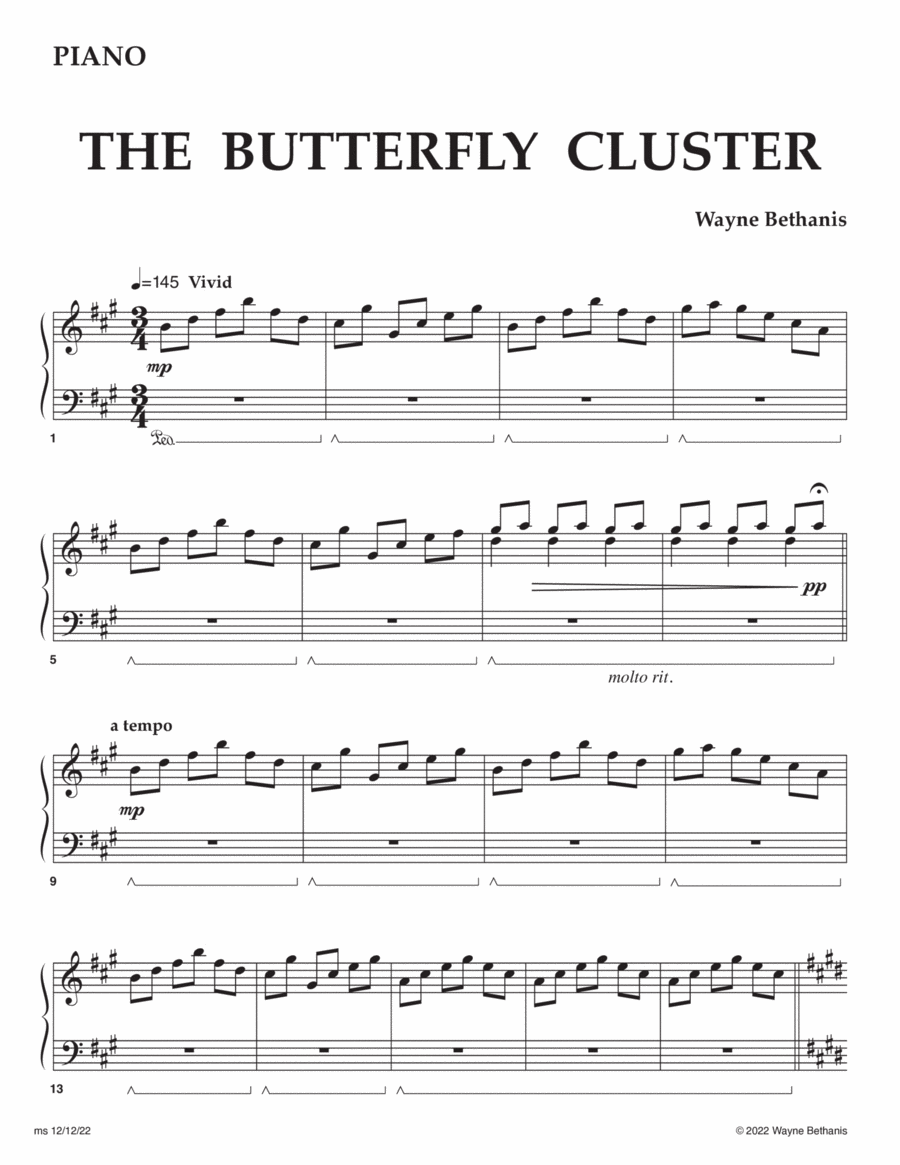 Butterfly Cluster Piano scores gallery preview page 1