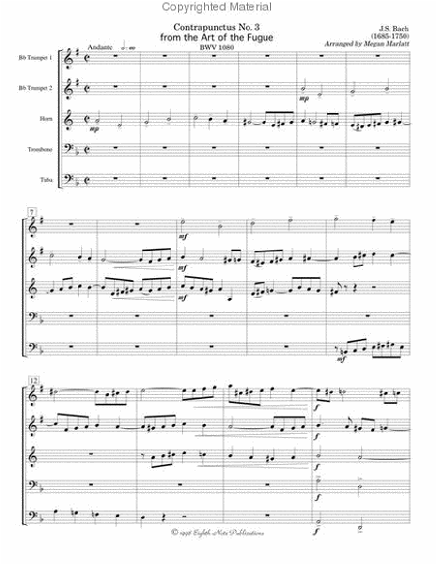 Contrapunctus No. 3 Brass Quintet scores gallery preview page 2