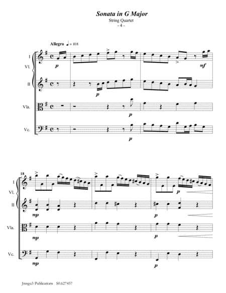 Telemann: Sonata in G Major for String Quartet image number null