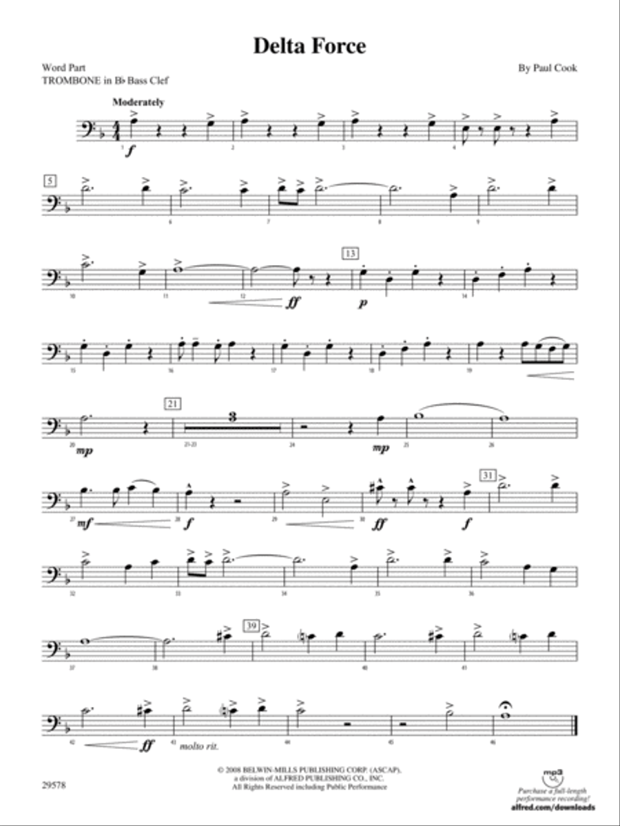 Delta Force: (World Part) 1st B-flat Trombone B.C. Concert Band scores gallery preview page 1