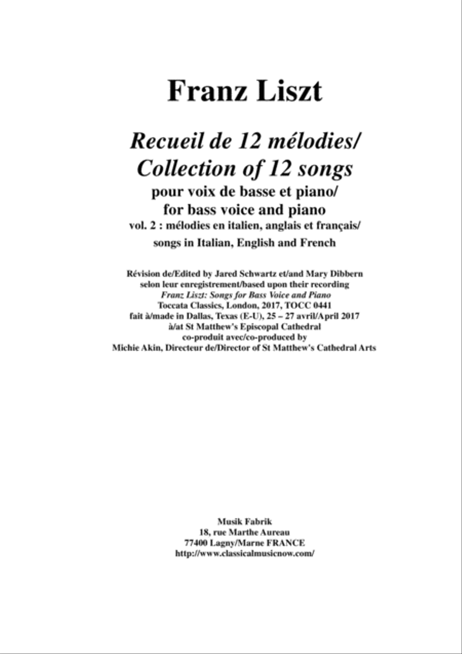 Franz Liszt: Songs for bass voice and piano - Vol. 2 Songs in Italian, German and French Bass Voice scores gallery preview page 1