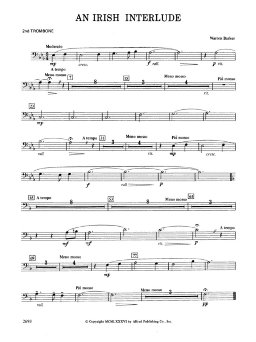 An Irish Interlude: 2nd Trombone Concert Band scores gallery preview page 1