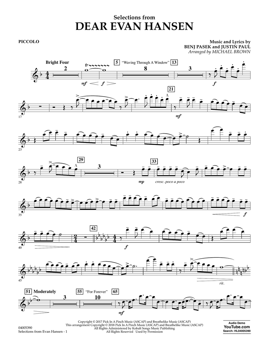 Selections from Dear Evan Hansen - Piccolo