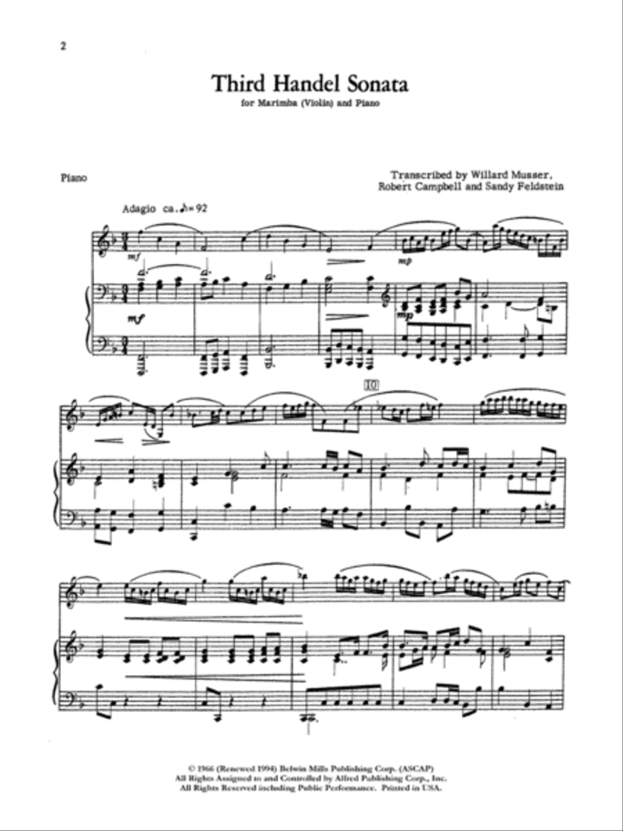 Third Handel Sonata for Marimba and Piano Small Ensemble scores gallery preview page 2