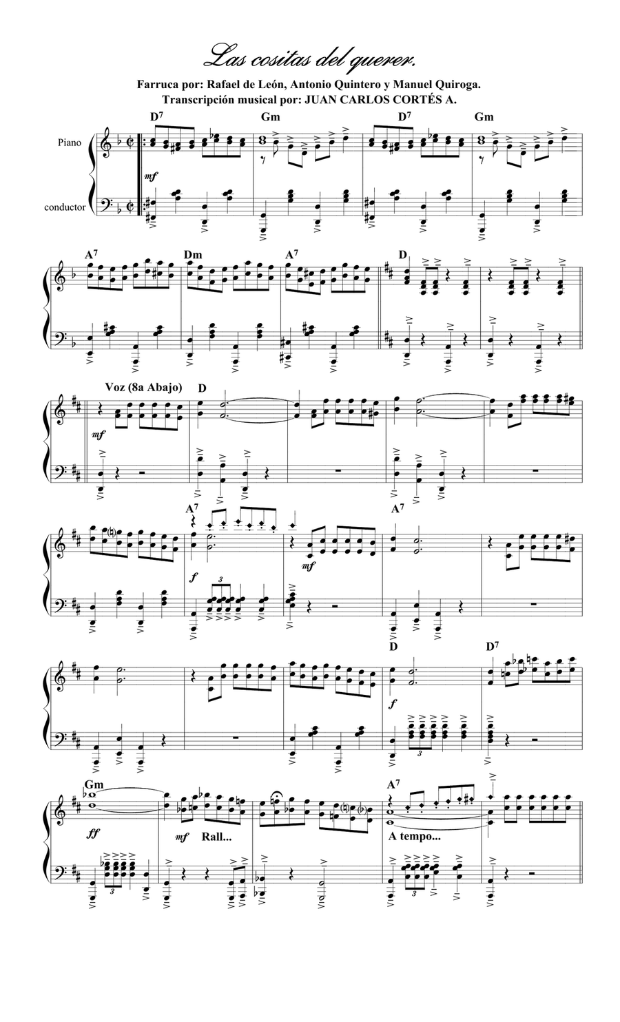 Las cositas del querer. Farruca por Antonio Quintero, Rafael de León y Manuel Quiroga. Piano Solo scores gallery preview page 1