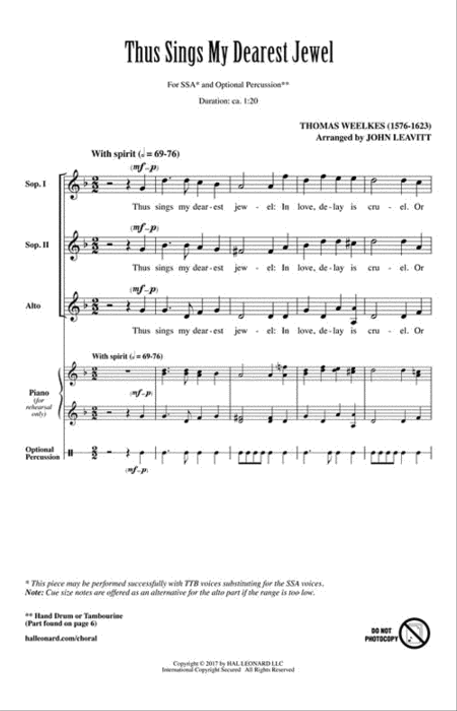Thus Sings My Dearest Jewel SSA scores gallery preview page 2