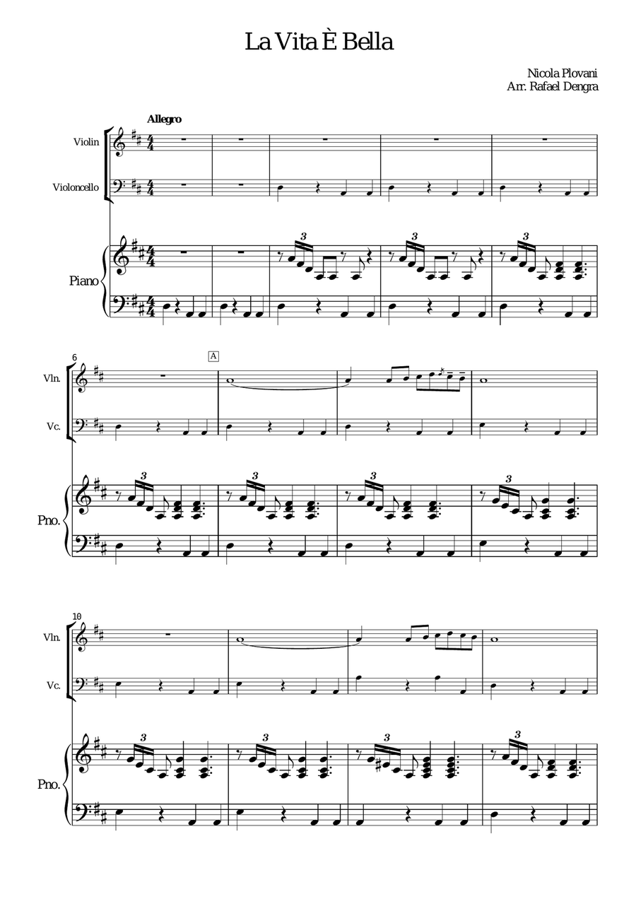 Life Is Beautiful (La Vita E Bella) Piano Trio scores gallery preview page 1
