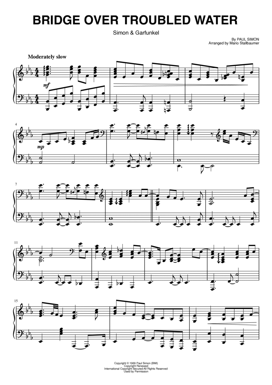 Bridge Over Troubled Water Piano Solo scores gallery preview page 1