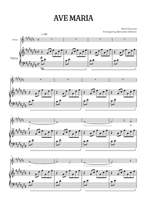 Bach / Gounod Ave Maria in C sharp [C#] • tenor sheet music with piano accompaniment