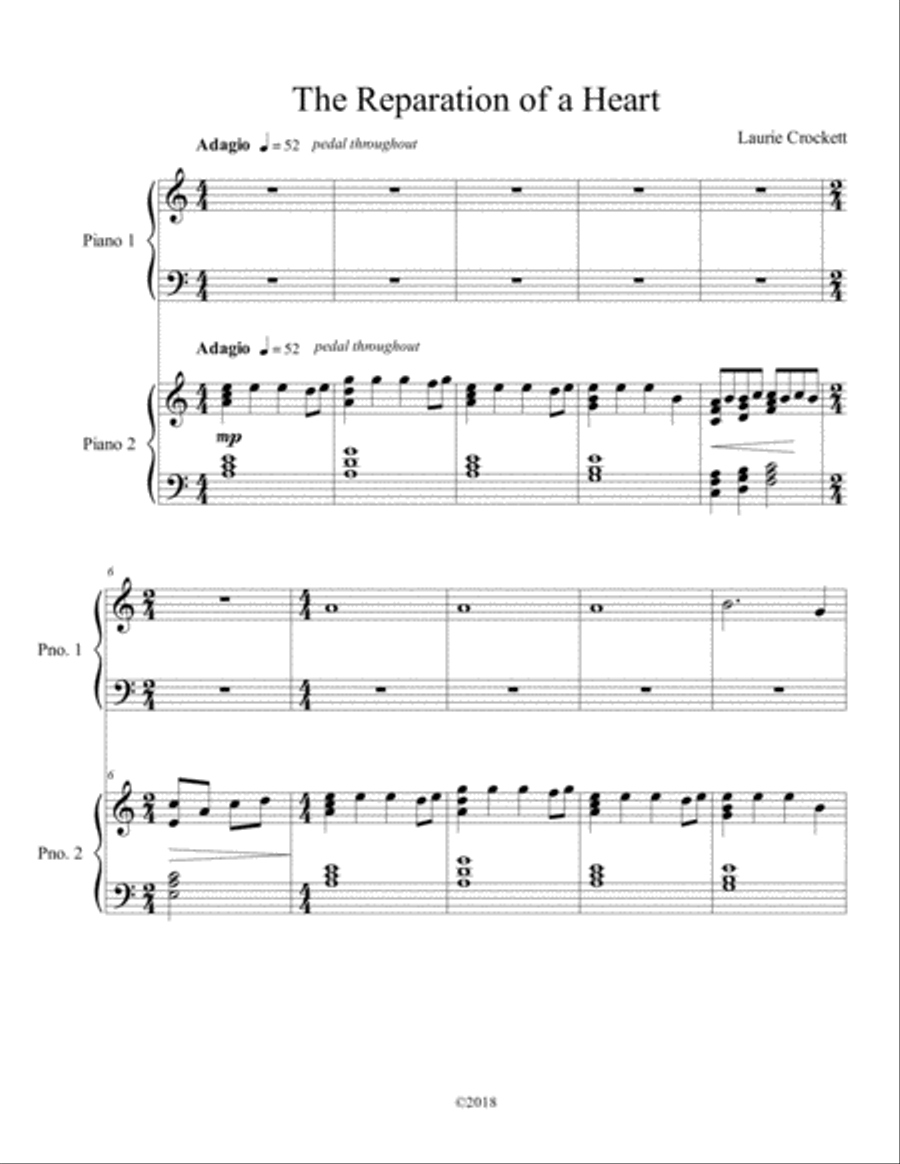 The Reparation of a Heart Easy Piano scores gallery preview page 1