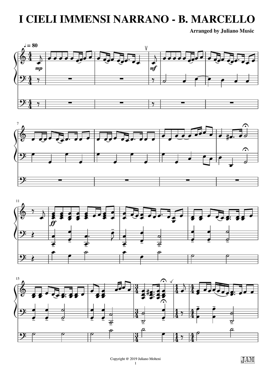 I CIELI IMMENSI NARRANO (EASY ORGAN - C VERSION) - B. MARCELLO Organ Solo scores gallery preview page 3
