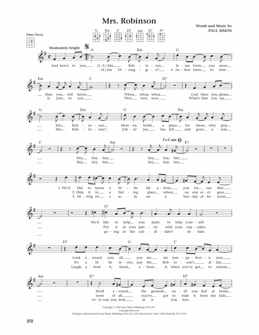 Mrs. Robinson (from The Daily Ukulele) (arr. Jim Beloff) Ukulele scores gallery preview page 1
