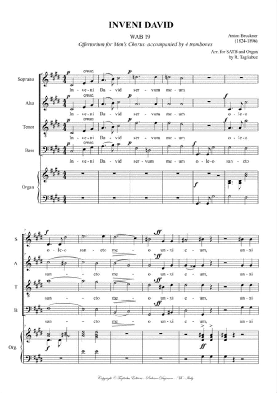 INVENI DAVID - WAB 19 - BRUCKNER - Arr. for SATB and Organ