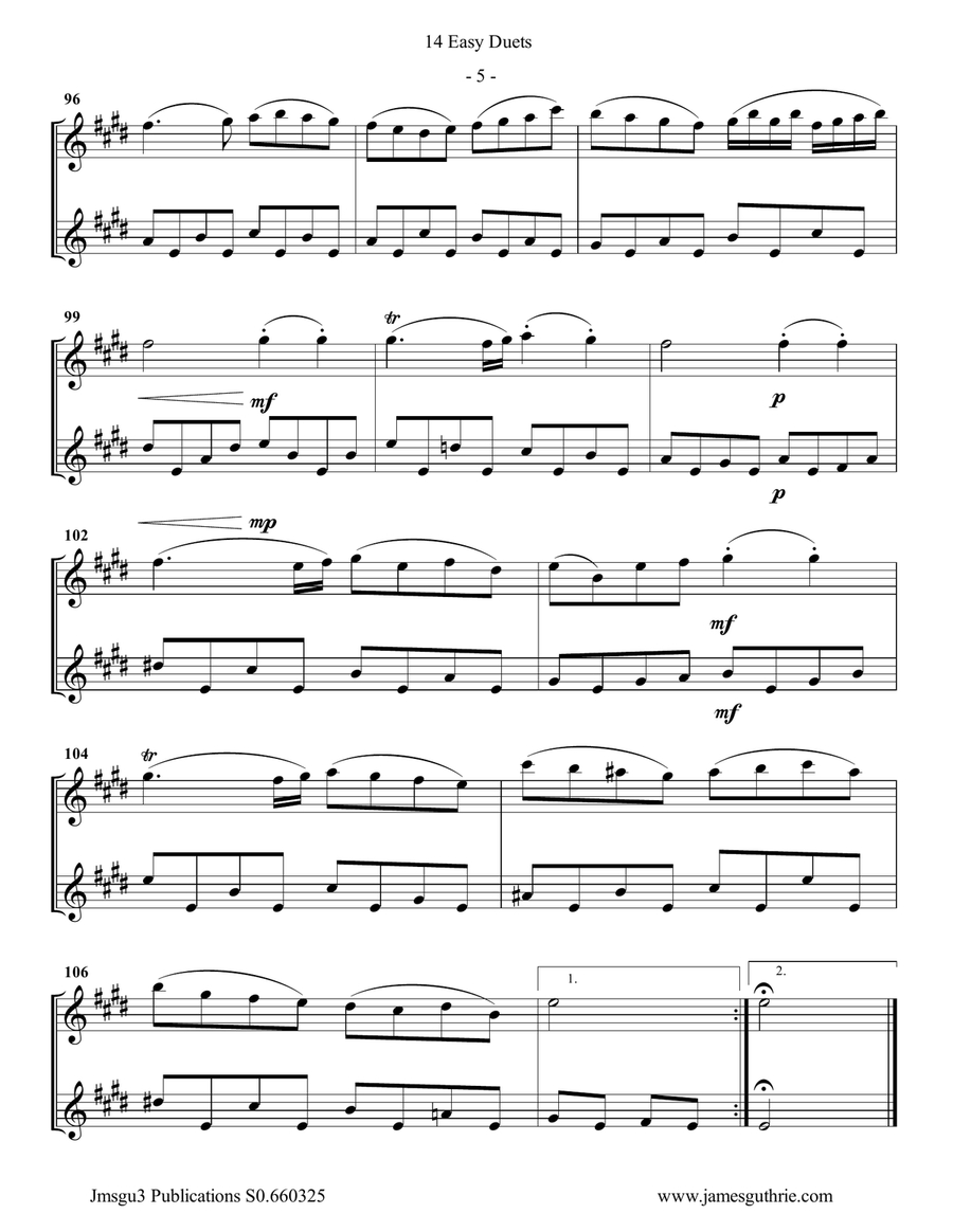 Bach: 14 Easy Duets for Alto & Baritone Sax Woodwind Duet scores gallery preview page 5
