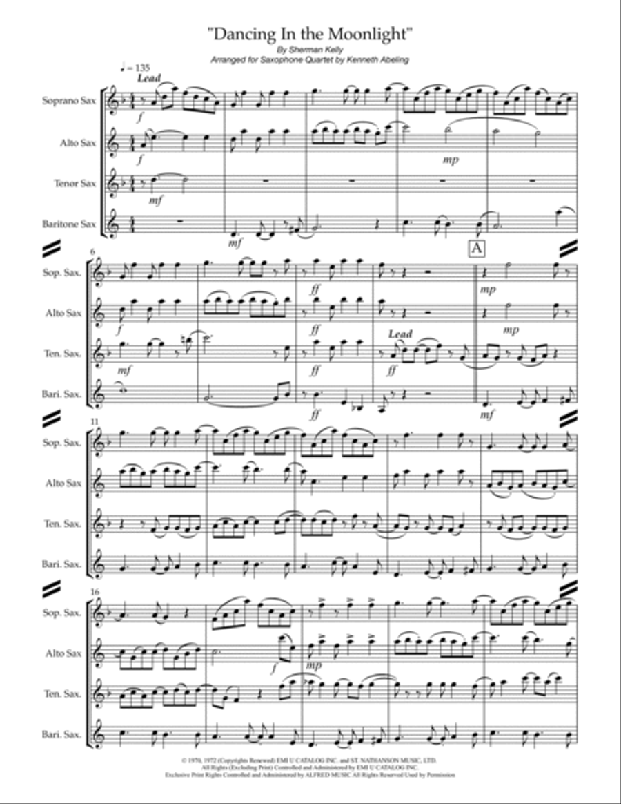 Dancin' In The Moonlight Dancin' In The Moonlight Saxophone Quartet scores gallery preview page 2