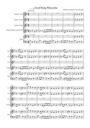 Good King Wenceslas (Jazzy Style!) for Clarinet Quartet