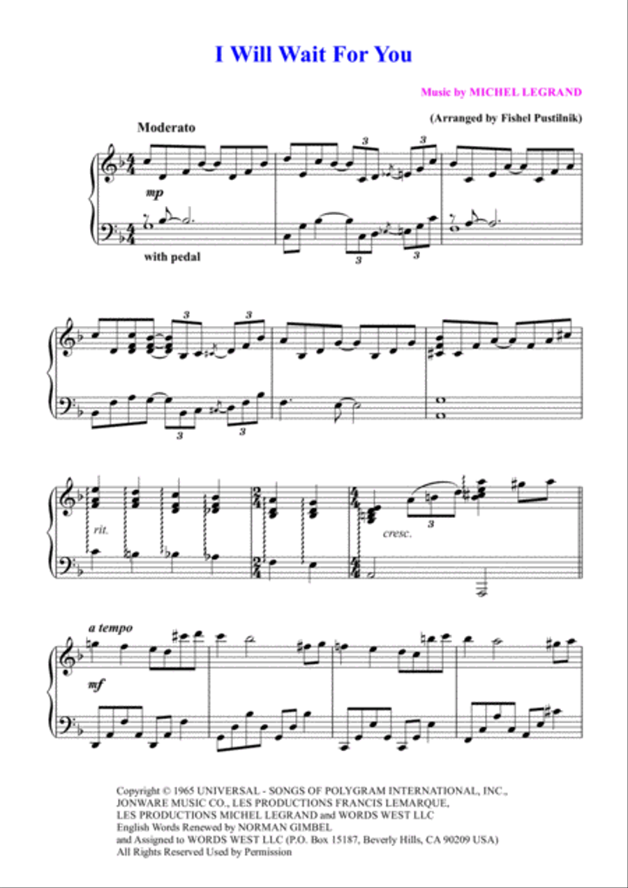 I Will Wait For You Piano Solo scores gallery preview page 2