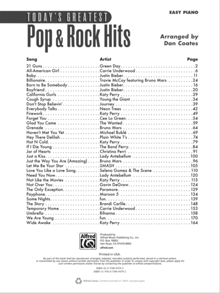 Today's Greatest Pop & Rock Hits Easy Piano scores gallery preview page 2