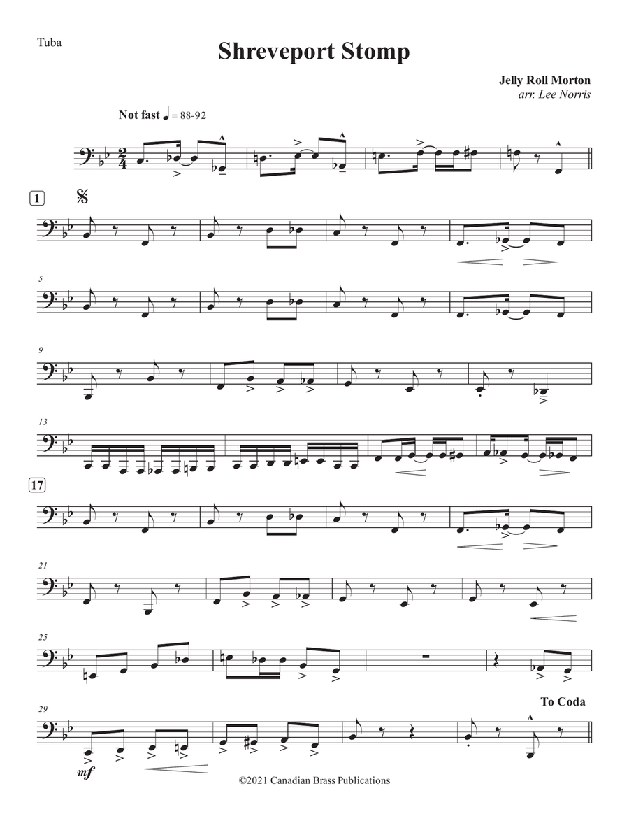 Shreveport Stomp - Tuba Brass Quintet scores gallery preview page 1