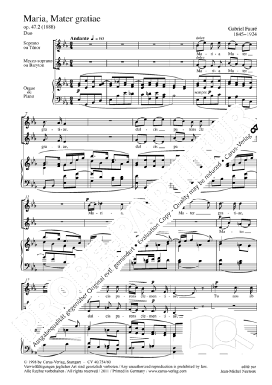 Faure: Ave verum; Maria, Mater gratiae Score scores gallery preview page 3