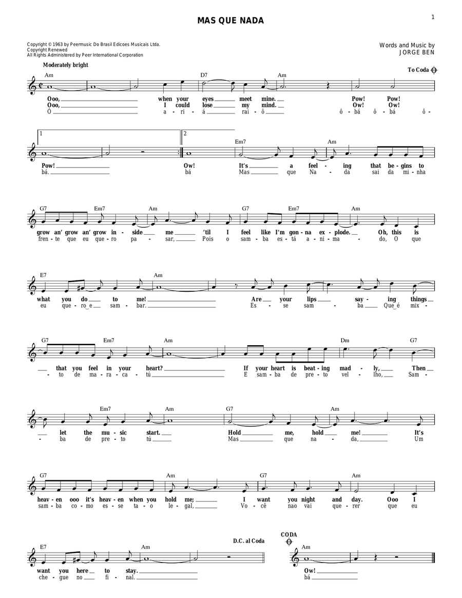 Mas Que Nada Mas Que Nada Electric Guitar scores gallery preview page 1
