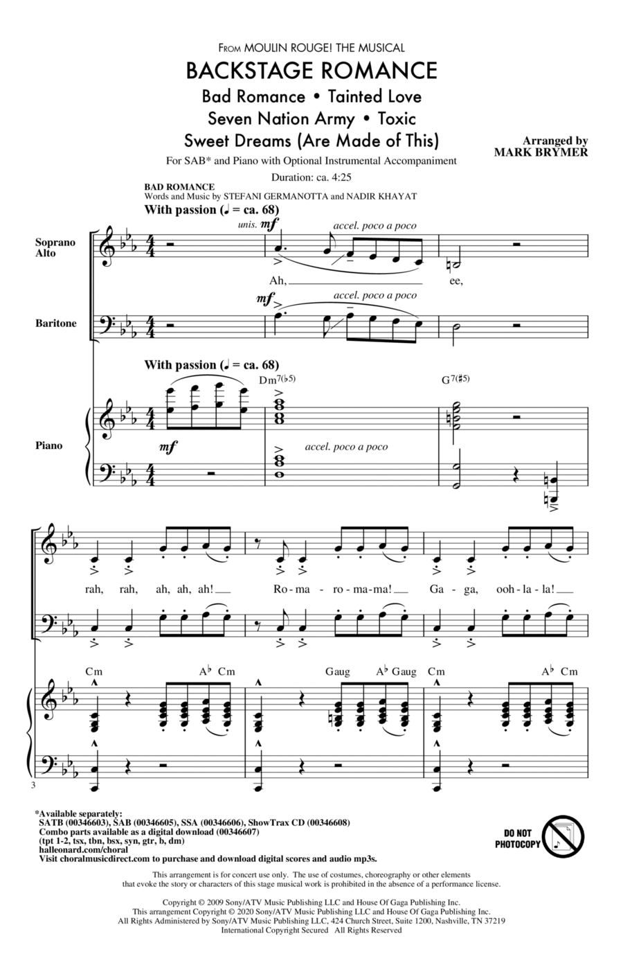 Backstage Romance (from Moulin Rouge! The Musical) 3-Part scores gallery preview page 1