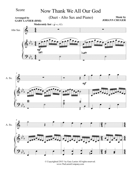 NOW THANK WE ALL OUR GOD (Duet – Alto Sax and Piano/Score and Parts) image number null