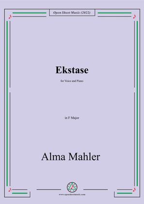 Book cover for Alma Mahler-Ekstase,in F Major,for Voice and Piano
