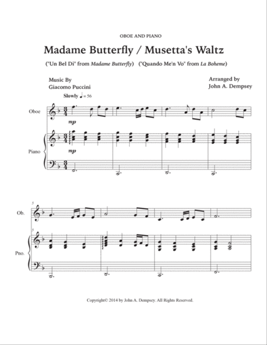 Puccini Medley: Un Bel Di (Madame Butterfly) and Musetta's Waltz (La Boheme): Oboe and Piano Piano scores gallery preview page 5