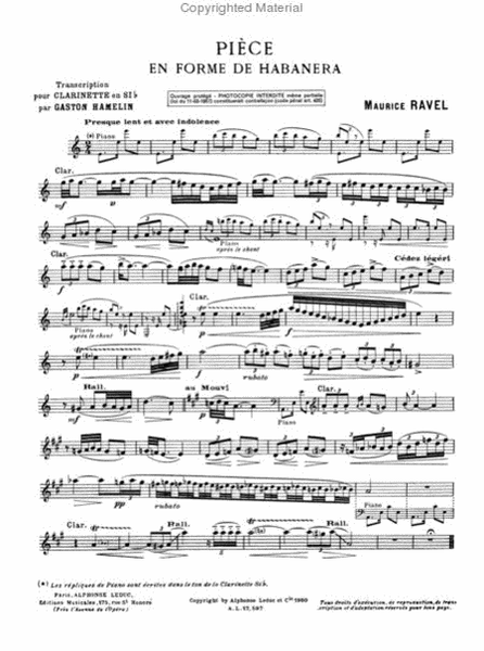 Piece en Forme de Habanera - Clarinette Sib et Piano