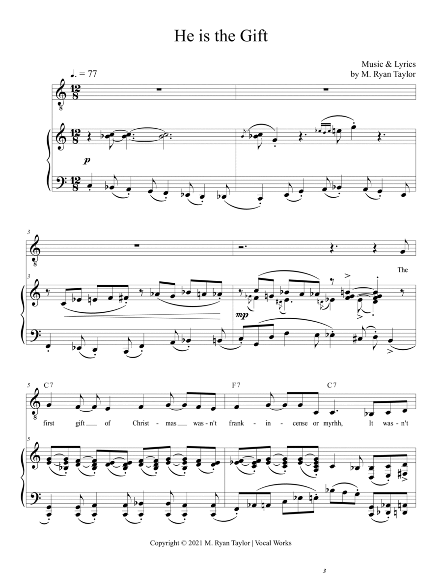 He is the Gift : A Christmas Carol for Medium Voice & Piano Medium Voice scores gallery preview page 1