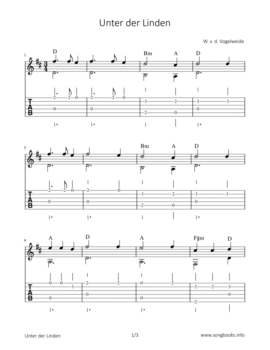 Unter der Linden Classical Guitar scores gallery preview page 1