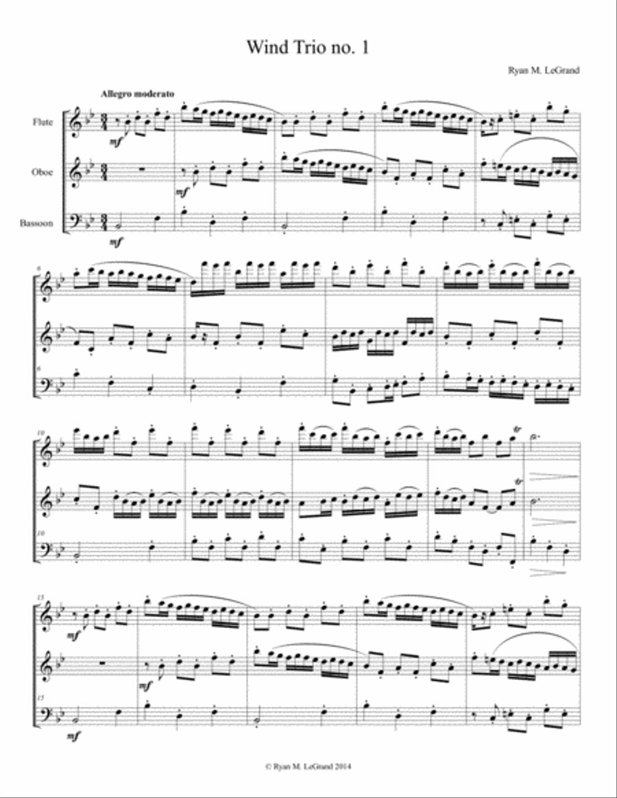 Wind Trio no. 1 in Bb Major (for Flute, Oboe, and Bassoon) - LeGrand image number null