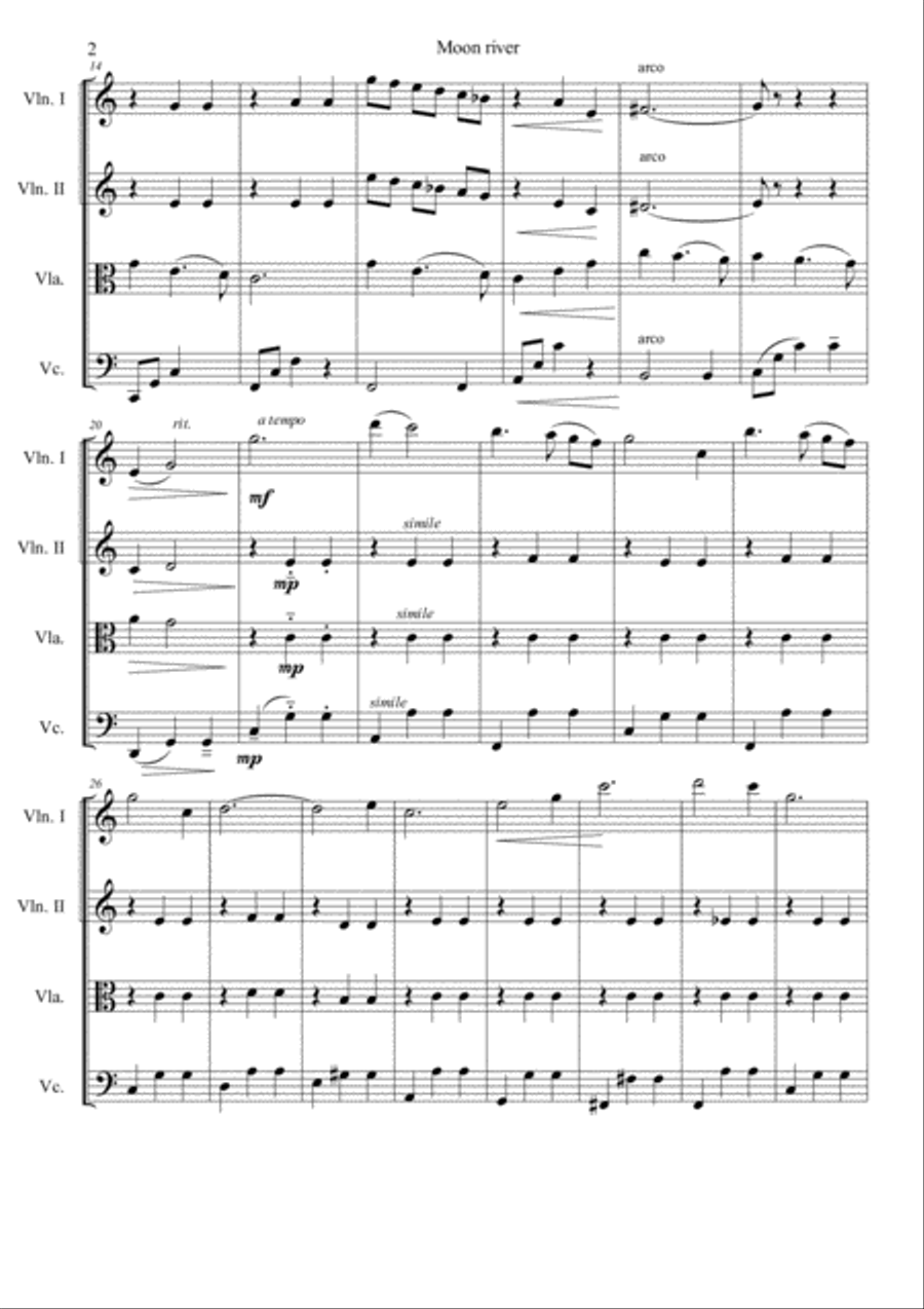 Moon River Moon River String Quartet scores gallery preview page 4