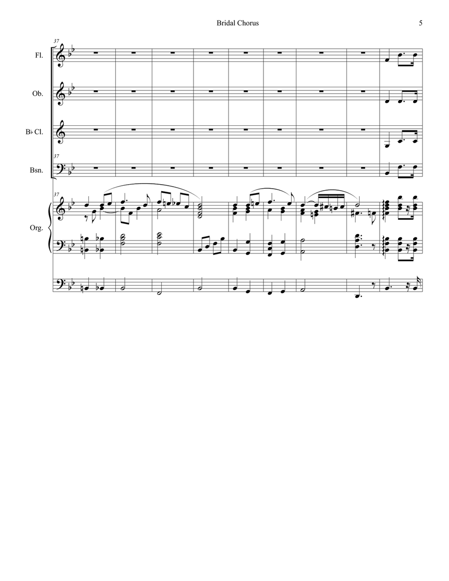 Bridal Chorus (for Woodwind Quartet - Organ Accompaniment) Woodwind Quartet scores gallery preview page 6