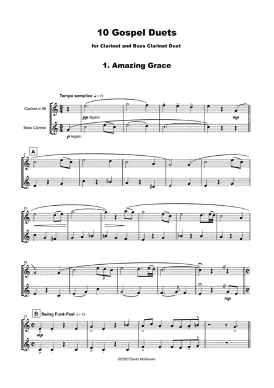 10 Gospel Duets for Clarinet and Bass Clarinet Woodwind Duet scores gallery preview page 3