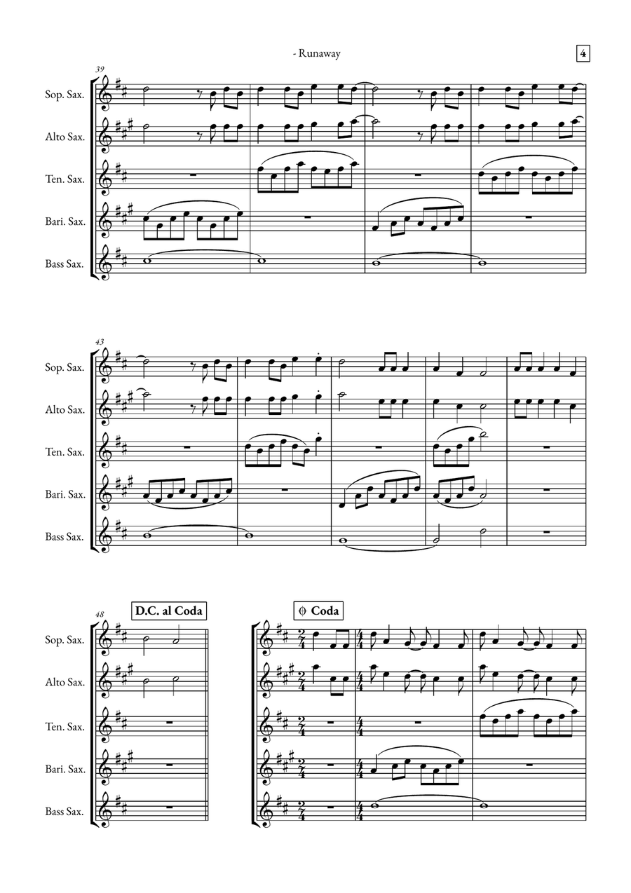 Runaway Saxophone Quintet scores gallery preview page 4