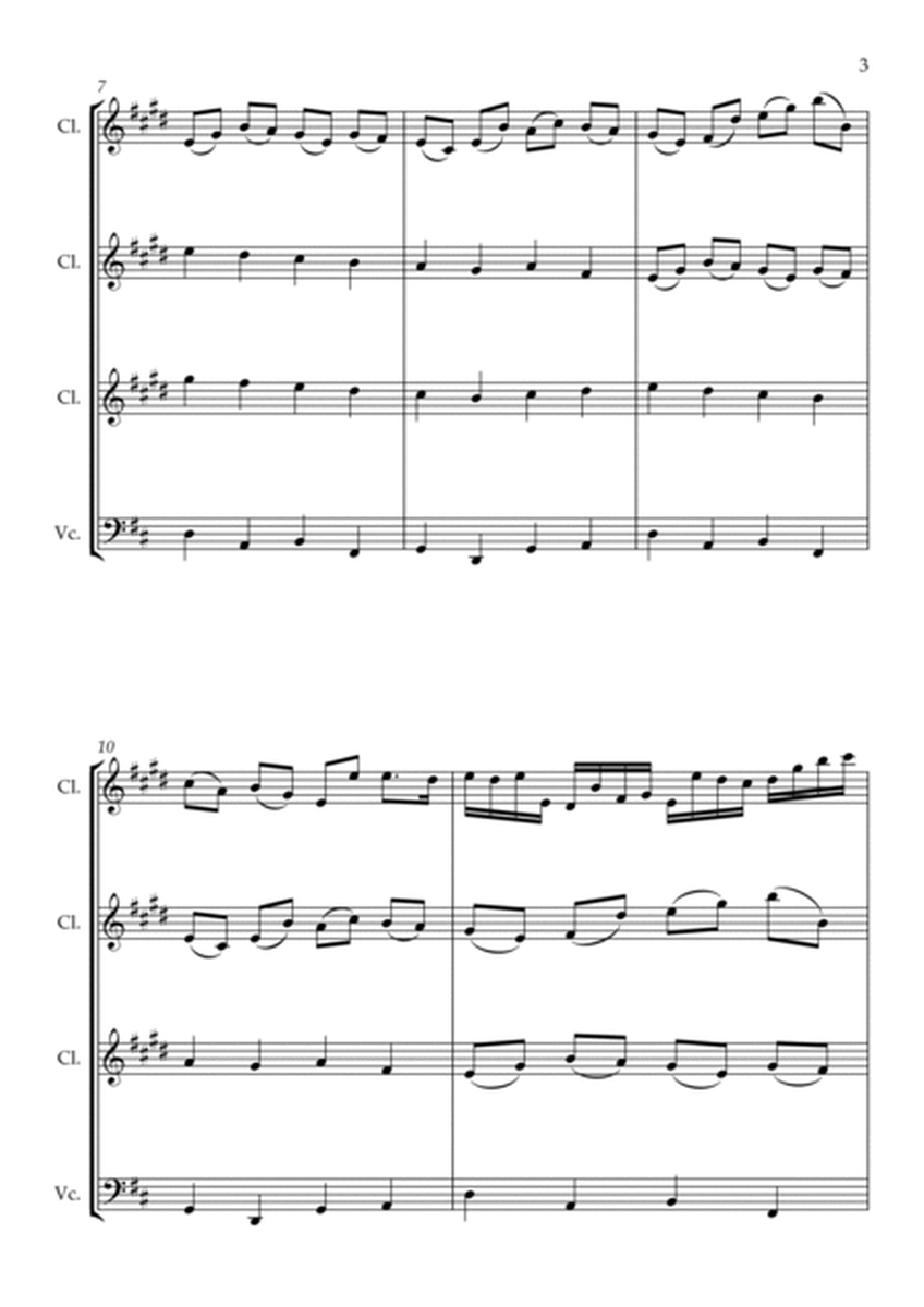 Canon in D for Bb Clarinet trio and Cello w/ individual parts (transposed) image number null