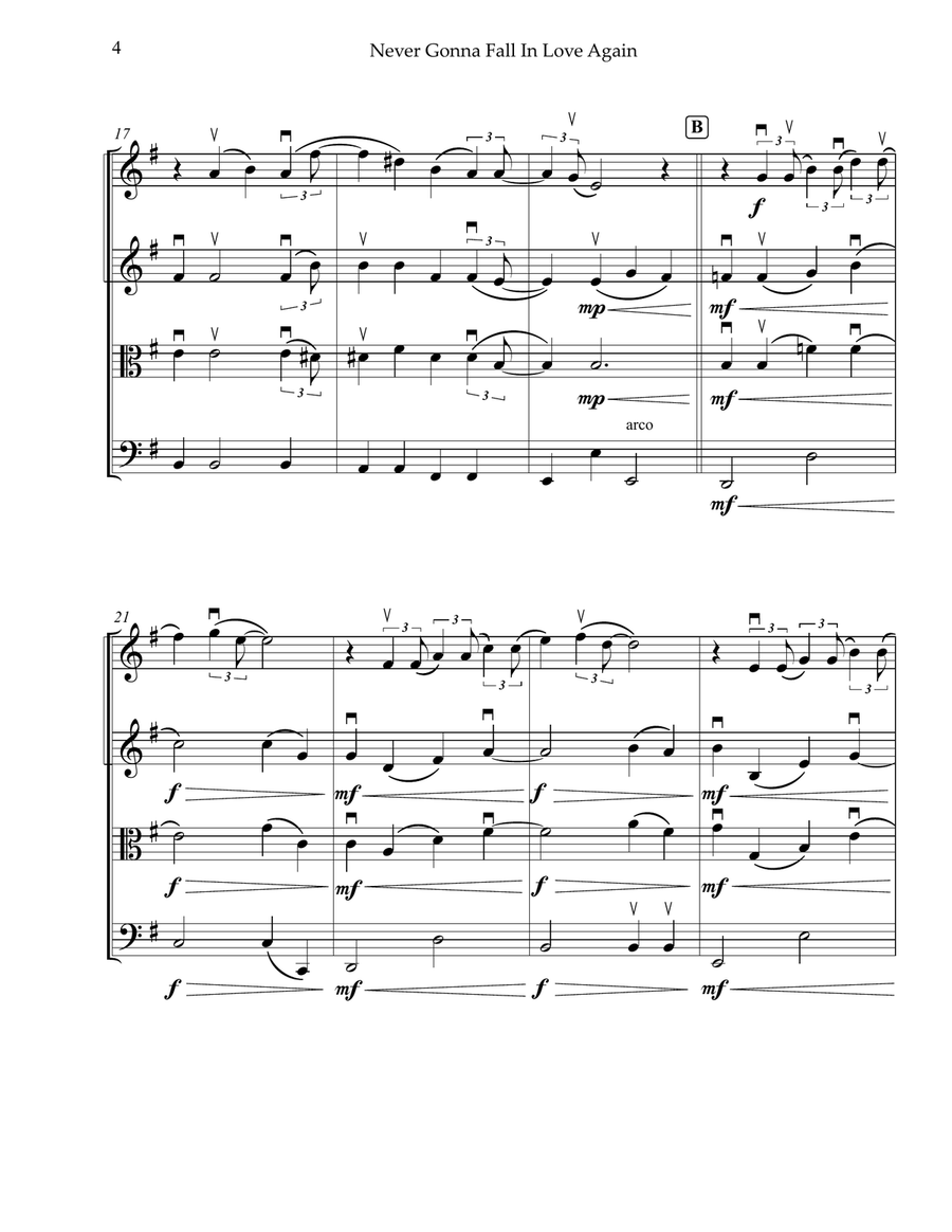 Never Gonna Fall In Love Again String Quartet scores gallery preview page 4