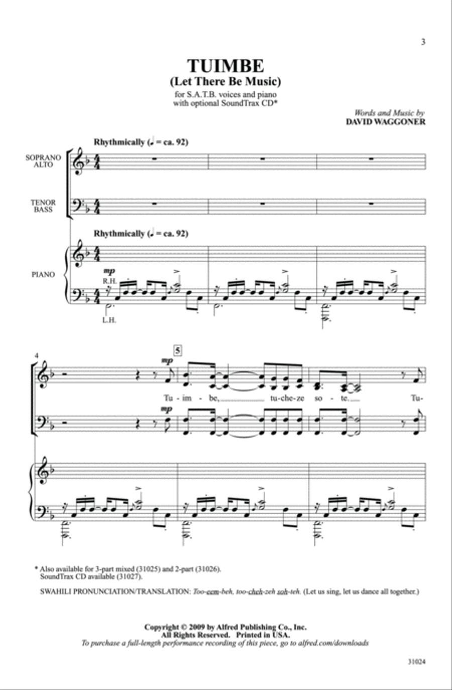 Tuimbe (Let There Be Music) 4-Part scores gallery preview page 2