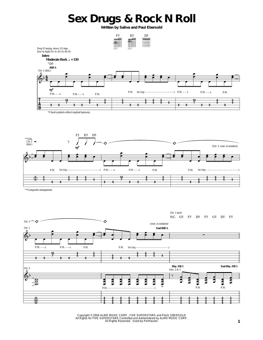 Sex Drugs & Rock N Roll Sex Drugs & Rock N Roll Electric Guitar scores gallery preview page 1