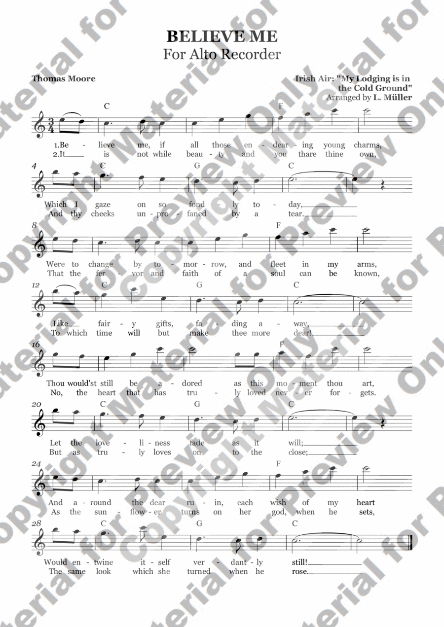 Believe me, If All Those Endearing Young Charms - Alto Recorder Chamber Music scores gallery preview page 1