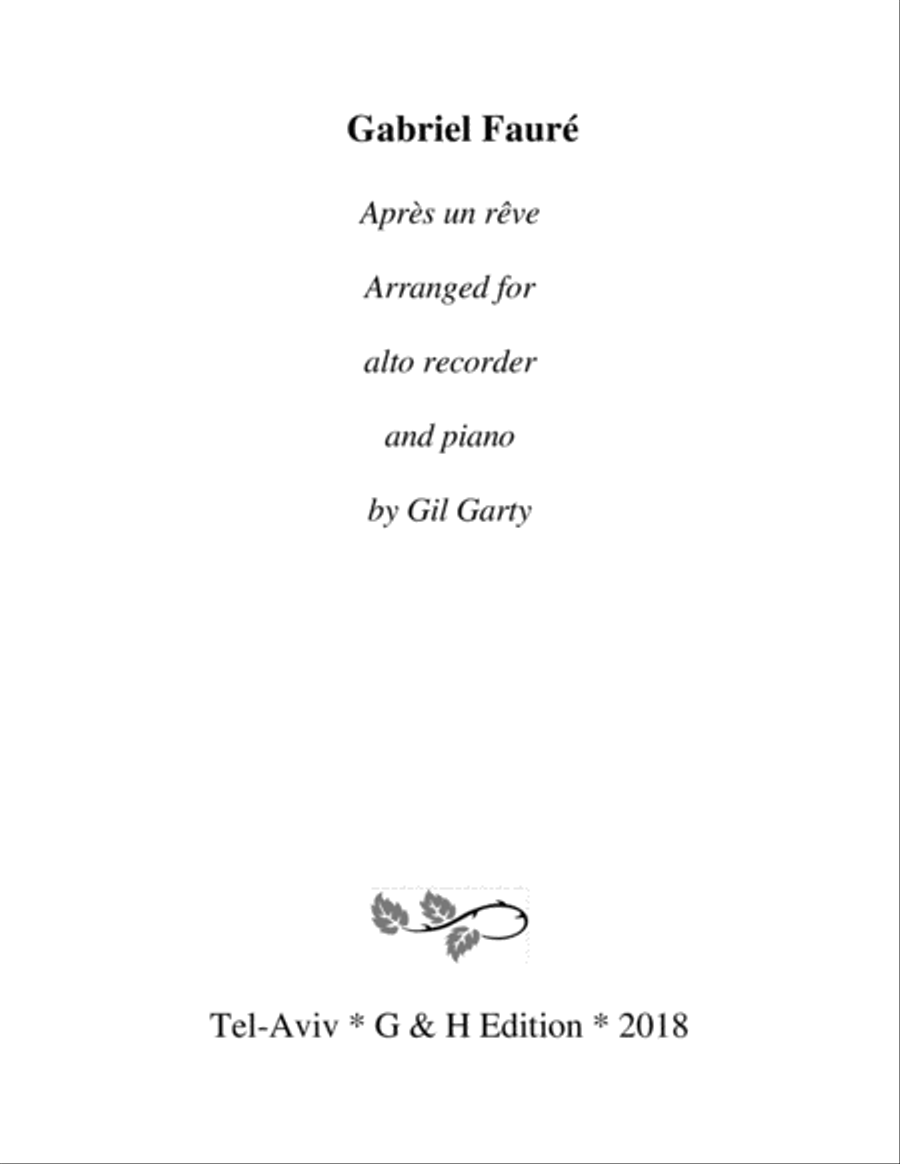 Après un rêve (arrangement for alto recorder and piano) Alto Recorder scores gallery preview page 1