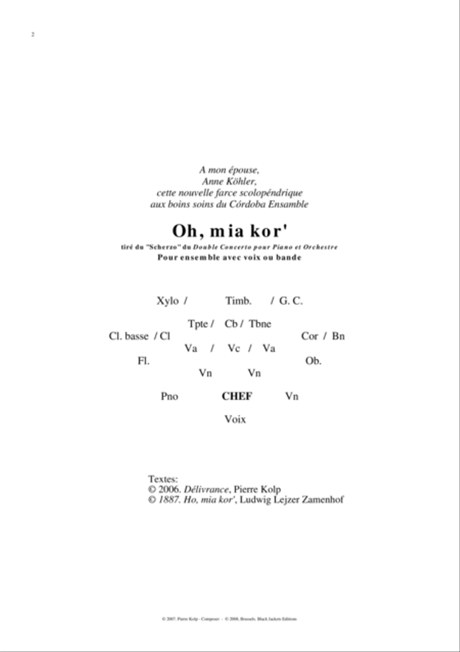 Oh, mia kor' (for ensemble with voice or tape) Full Orchestra scores gallery preview page 2