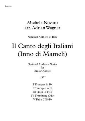 Book cover for "Il Canto degli Italiani" (Inno di Mameli) Brass Quintet arr. Adrian Wagner