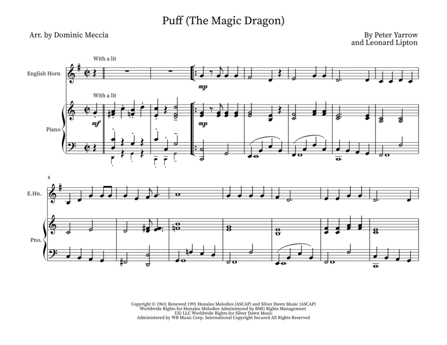 Puff The Magic Dragon English Horn scores gallery preview page 1