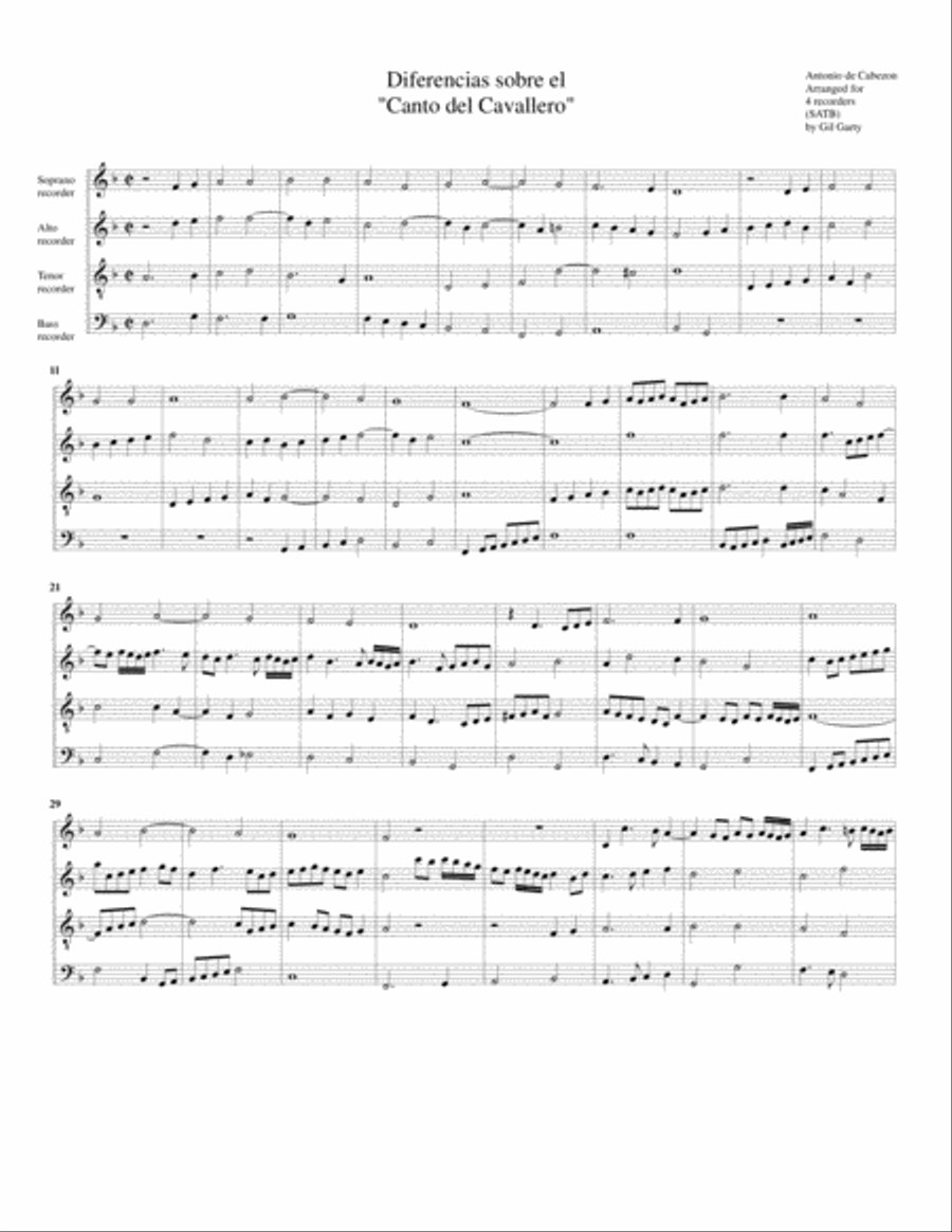 Differencias sobre el "Canto del cavallero" (arrangement for 4 recorders)