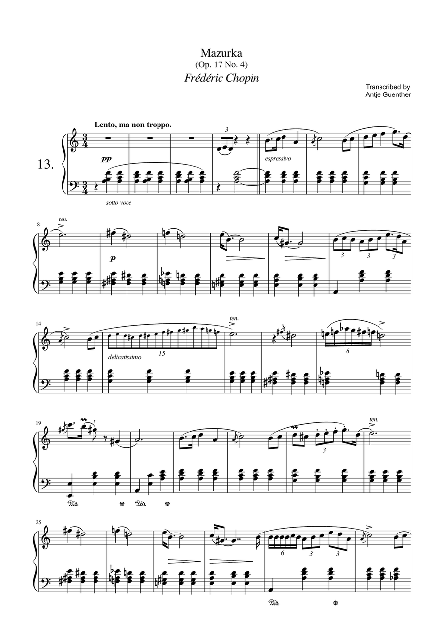 Mazurka Op. 17 No. 4 Piano Solo scores gallery preview page 1