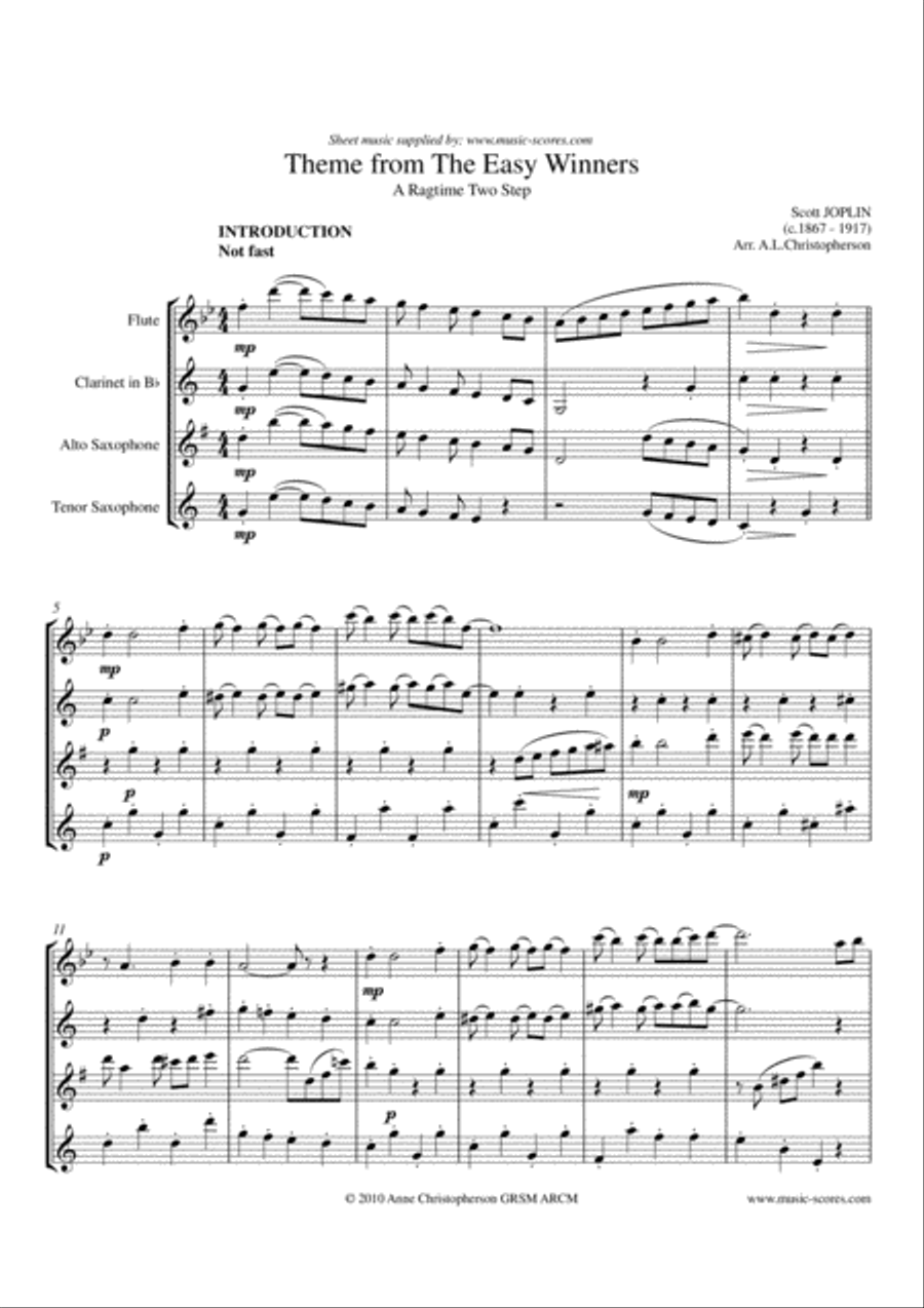 The Easy Winners - Long Version: Flute, Clarinet, Alto Sax and Tenor Sax Clarinet scores gallery preview page 1