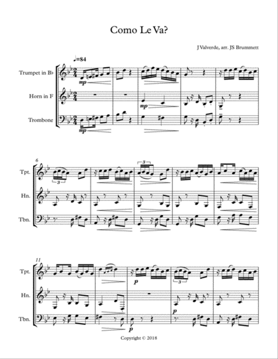 Como Le Va for Brass Trio Brass Trio scores gallery preview page 1